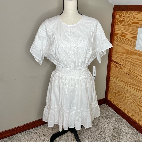 Aqua White Lace Inset Flounced Mini Dress Medium NWT - Picture 2 of 13